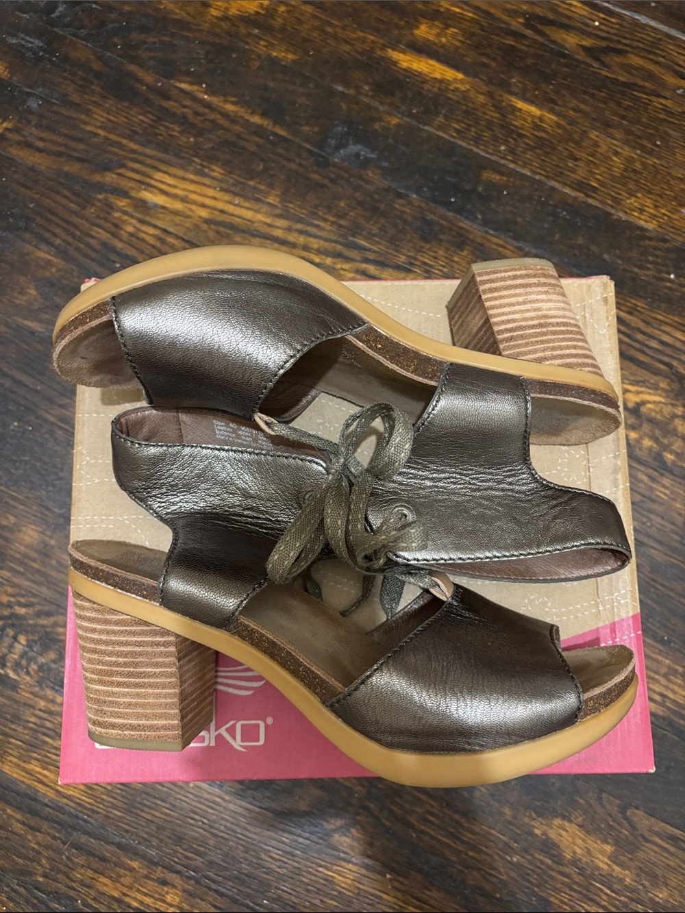 Dansko Metallic Pewter Leather Lace-Up Block Heel Mules